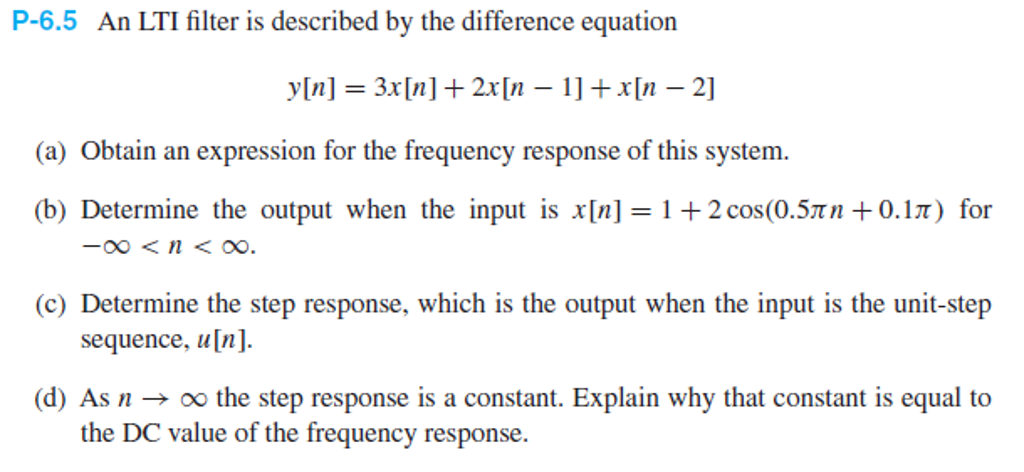 Solved An LTI filter is described by the difference equation | Chegg.com