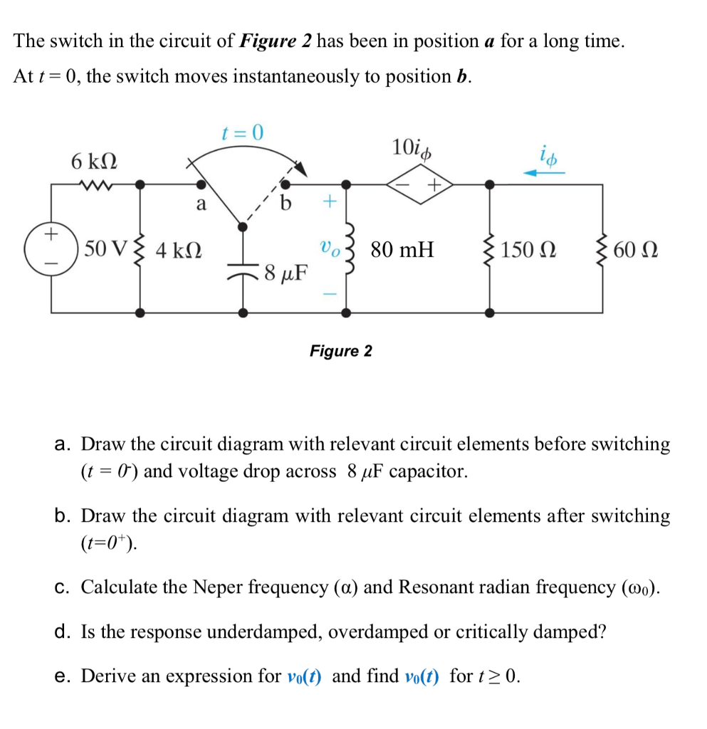 Solved The switch in the circuit of Figure 2 has been in | Chegg.com