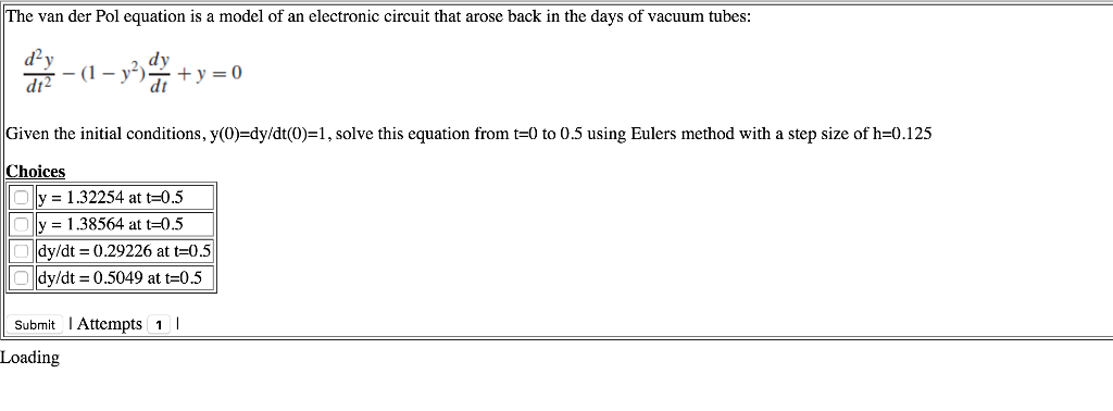Solved The van der Pol equation is a model of an electronic | Chegg.com