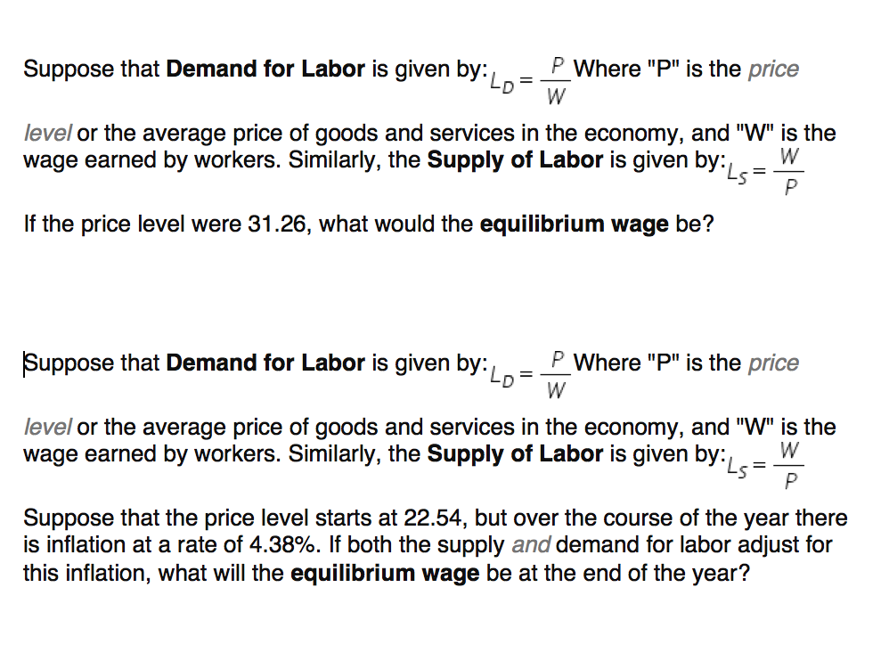 Solved Suppose That Demand For Labor Is Given By: L_D = P/w | Chegg.com