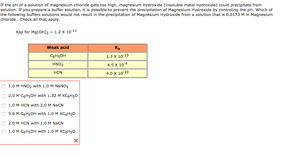 Solved If the pH of a solution of magnesium chloride gets