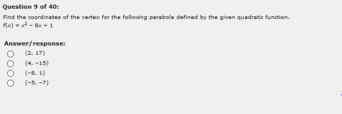 Solved Find the coordinates of the vertex for the following | Chegg.com