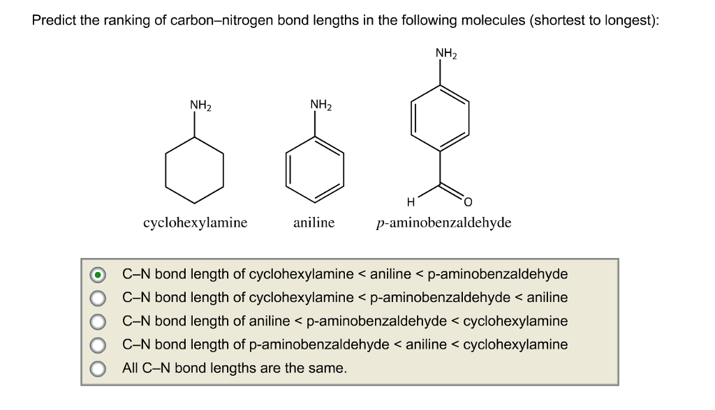 Solved Predict the ranking of carbonnitrogen bond lengths
