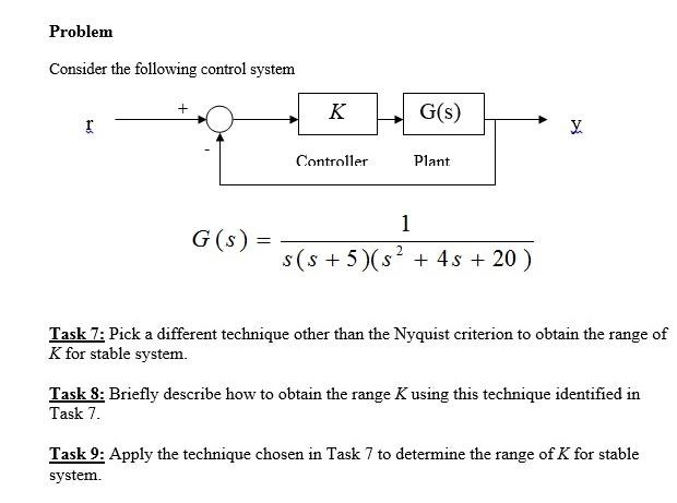 Solved Consider The Following Control System Task 7: Pick A | Chegg.com