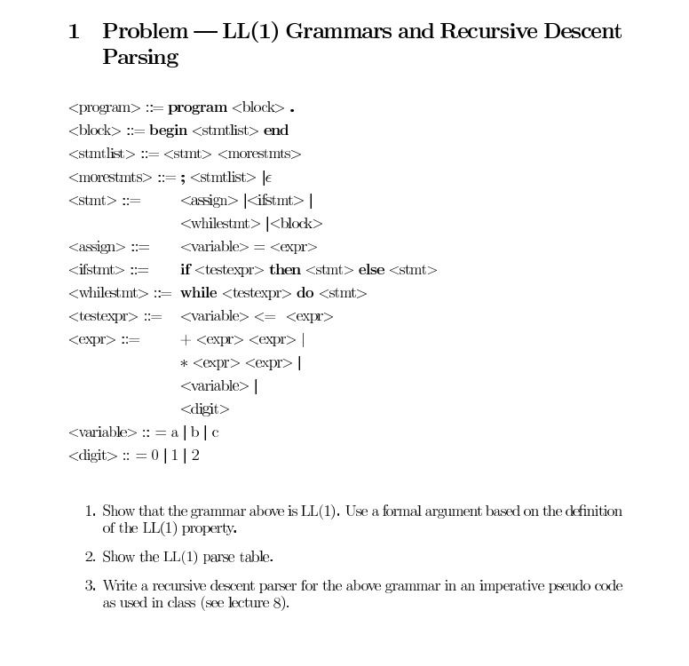 Solved Grammars and Recursive Descent Parsing :: = program | Chegg.com