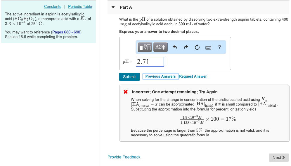 Solved ? Part A The active ingredient in aspirin is | Chegg.com