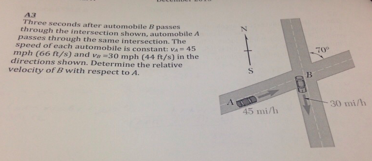 Solved Three Seconds After Automobile B Passes Through The | Chegg.com