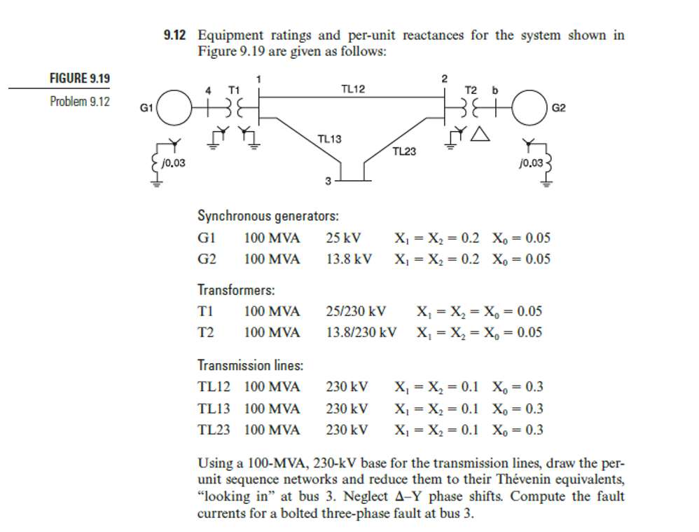 Solved 9.12 Equipment Ratings And Per-unit Reactances For 