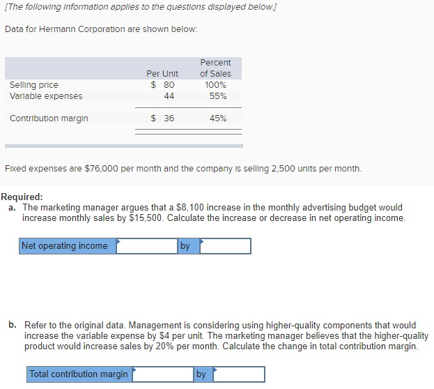Solved Data for Hermann Corporation are shown below Fixed