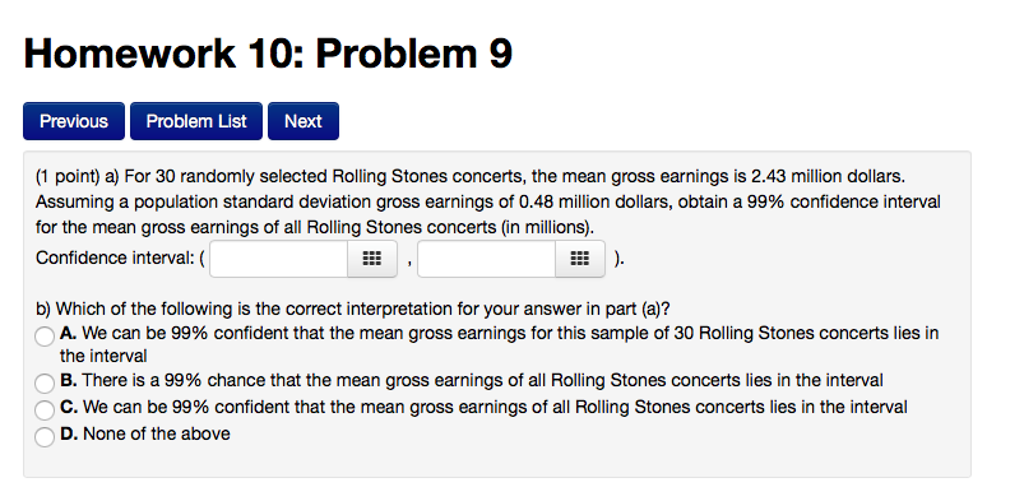 Solved For 30 randomly selected Rolling Stones concerts, the