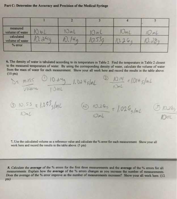 Solved Part C: Determine the Accuracy and Precision of the | Chegg.com