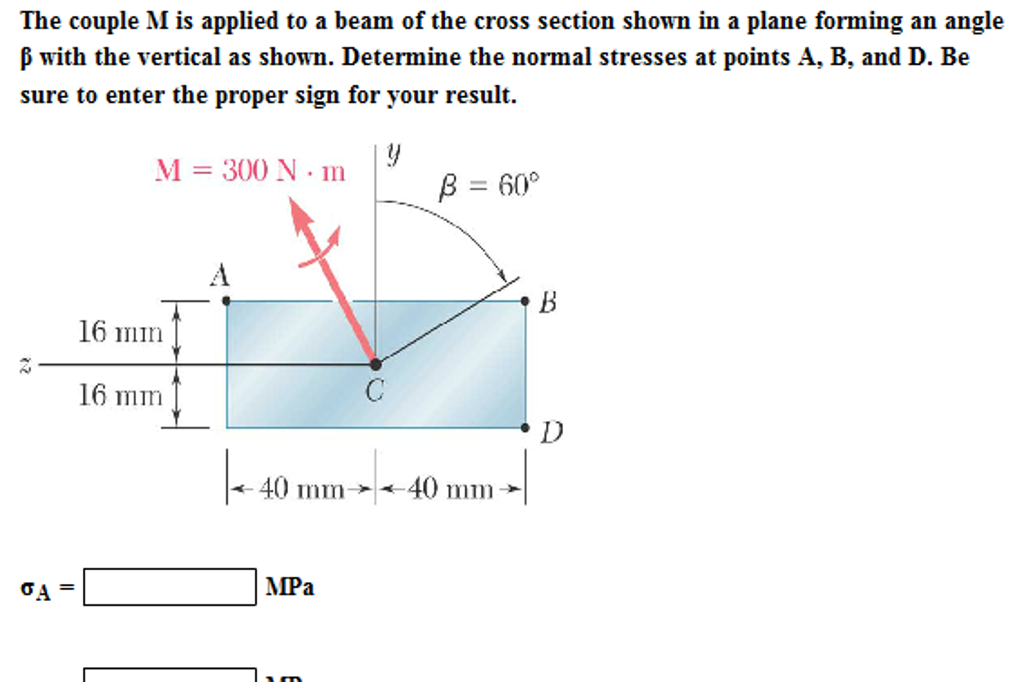 Solved The Couple M Is Applied To A Beam Of The Cross | Chegg.com