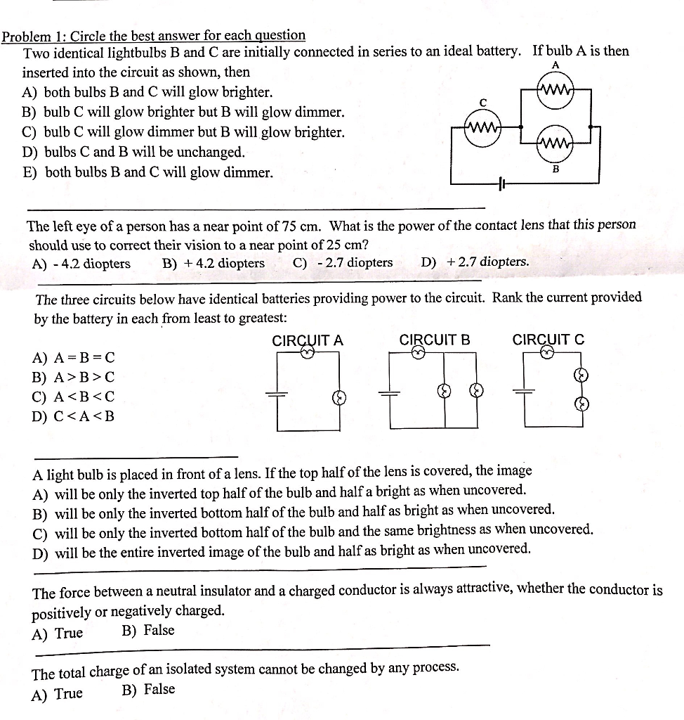 Solved Circle The Best Answer For Each Question Two | Chegg.com