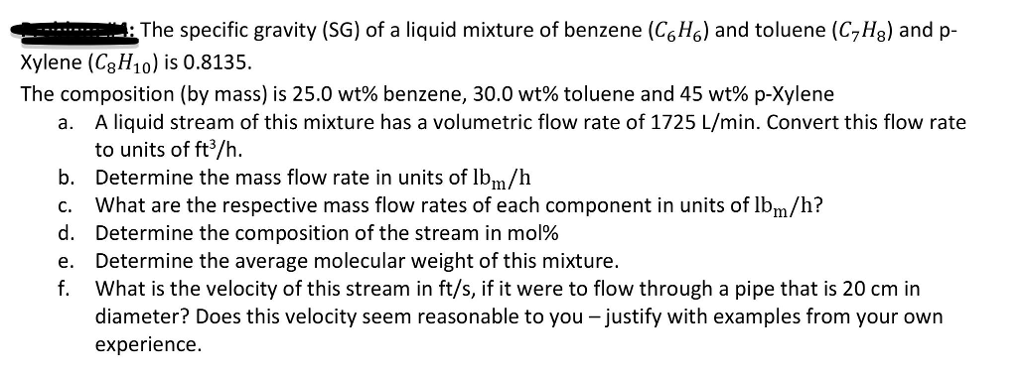 Solved The specific gravity (SG) of a liquid mixture of | Chegg.com