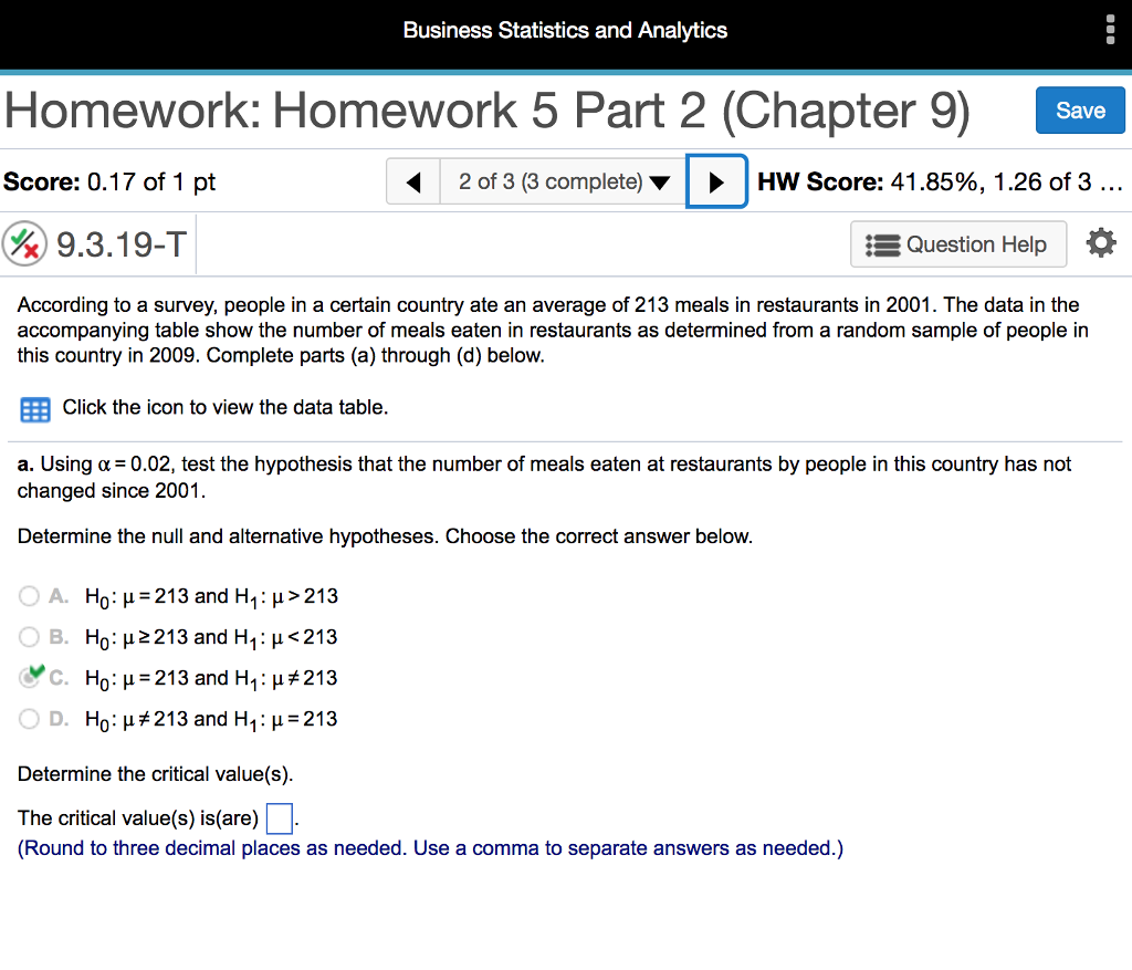 business statistics homework answers