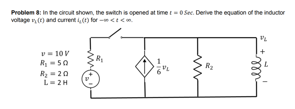 Solved Problem 8: In the circuit shown, the switch is opened | Chegg.com
