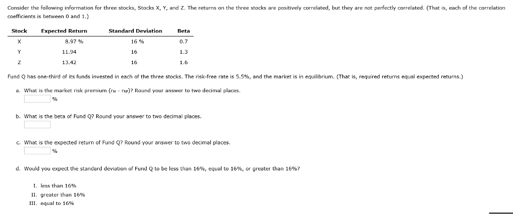 Consider the following information for three stocks. | Chegg.com