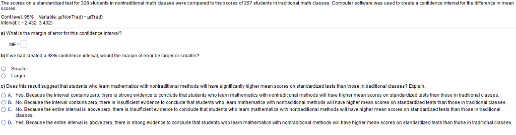 Solved The scores on a standardized test for 328 students in | Chegg.com