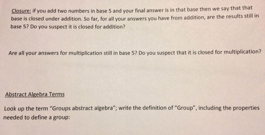 addition of numbers in base 5