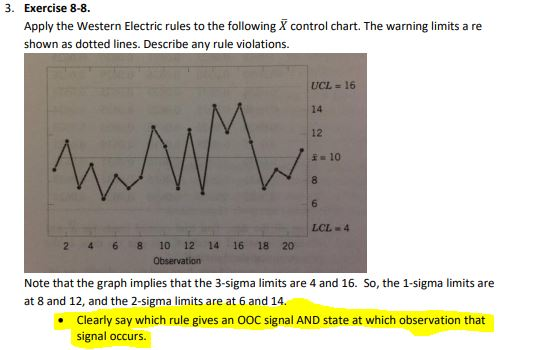 Solved 3. Exercise 8-8. Apply the Western Electric rules to | Chegg.com