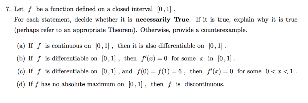 Solved 7. Let f be a function defined on a closed interval | Chegg.com