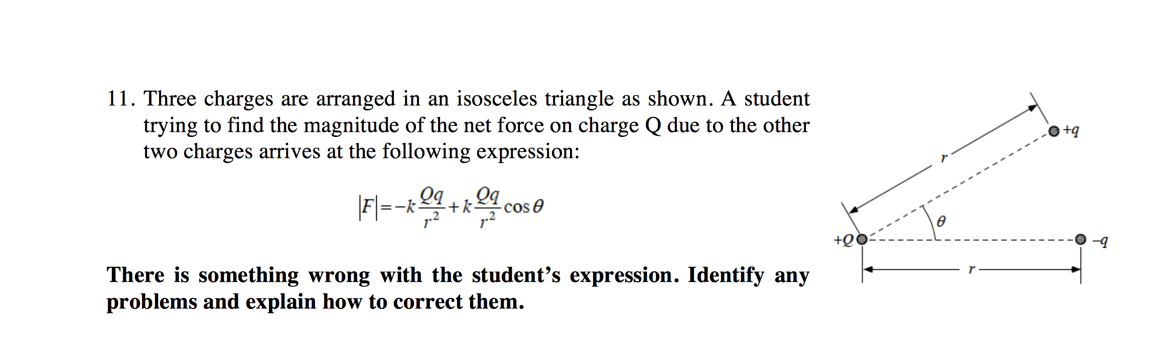 Solved Three charges are arranged in an isosceles triangle | Chegg.com