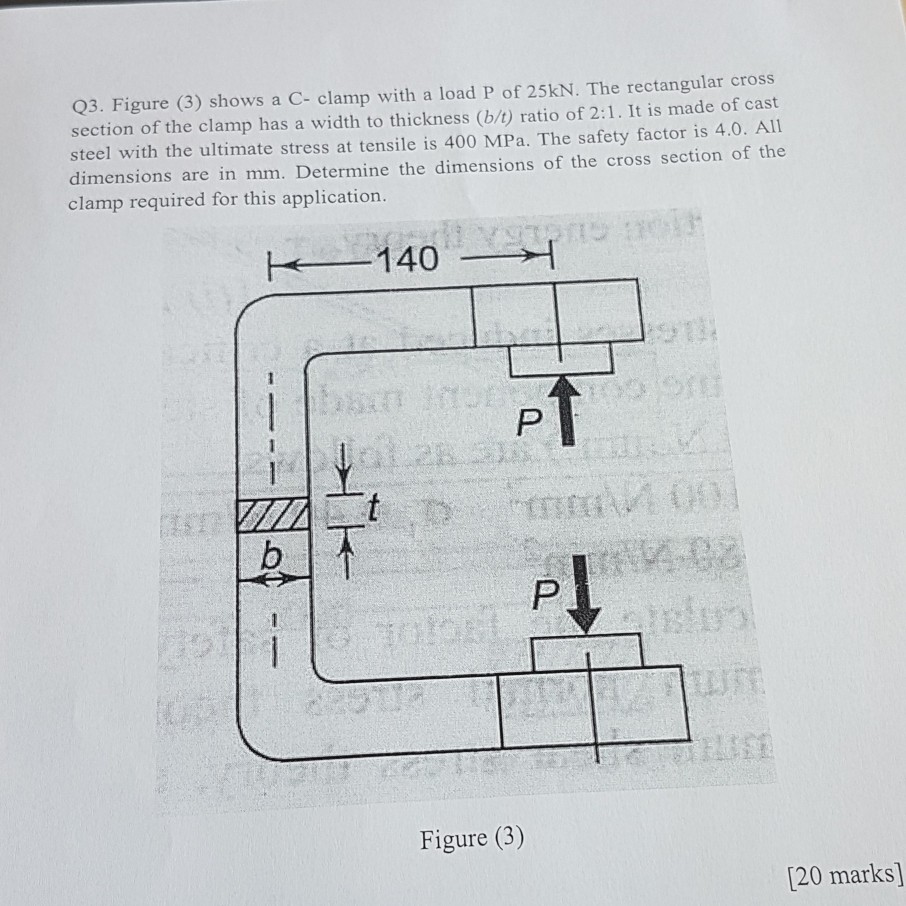 Solved Q3. Figure 3 shows a C clamp with a load P of Chegg