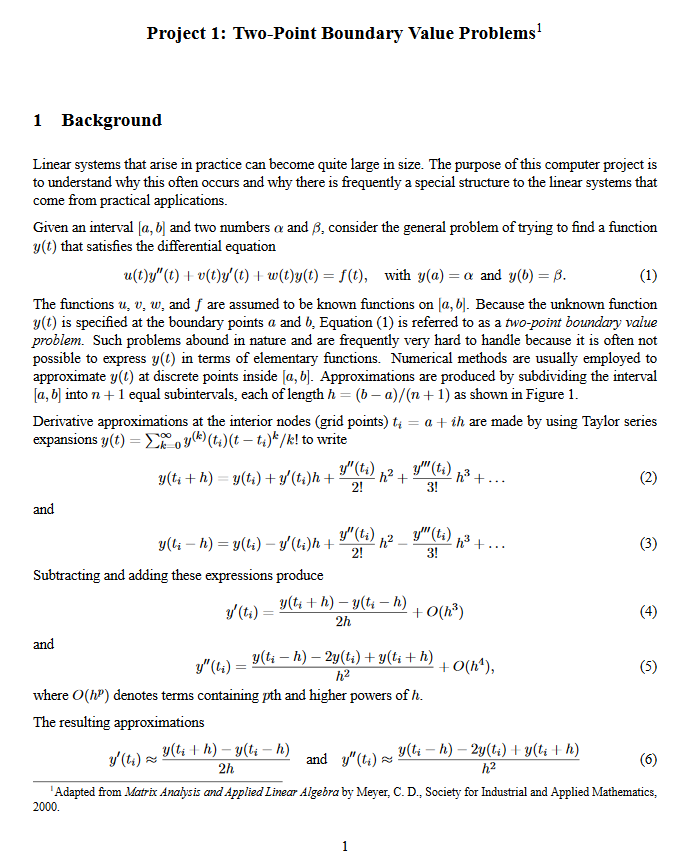 Project 1: Two-Point Boundary Value Problems I | Chegg.com