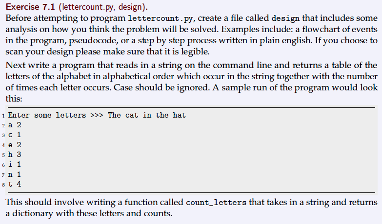 Solved Exercise 7.1 (lettercount.py, design). Before | Chegg.com