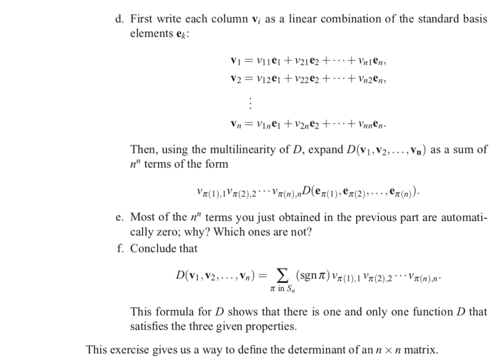 Solved The next exercise defines the determinant of an n × n | Chegg.com