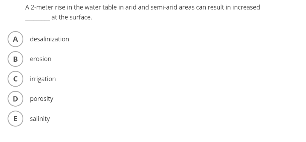 Solved A 2-meter rise in the water table in arid and | Chegg.com