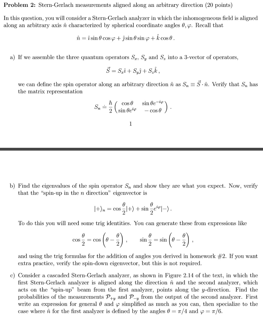 Solved Stern-Gerlach measurements aligned along an arbitrary | Chegg.com