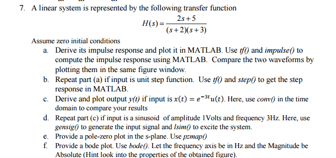 Solved A linear system is represented by the following | Chegg.com