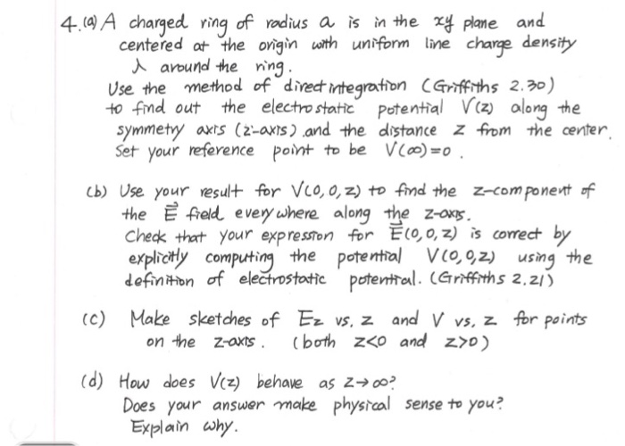 Solved A charged ring of radius a is in the xy plane and | Chegg.com