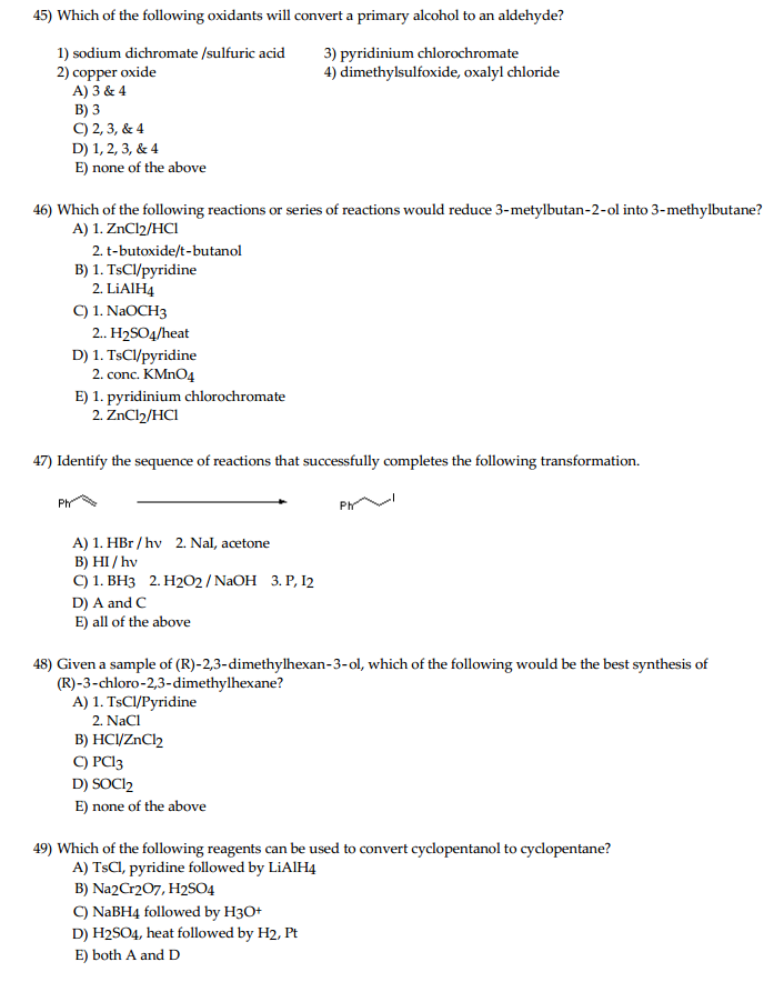 Solved Which of the following oxidants will convert a | Chegg.com