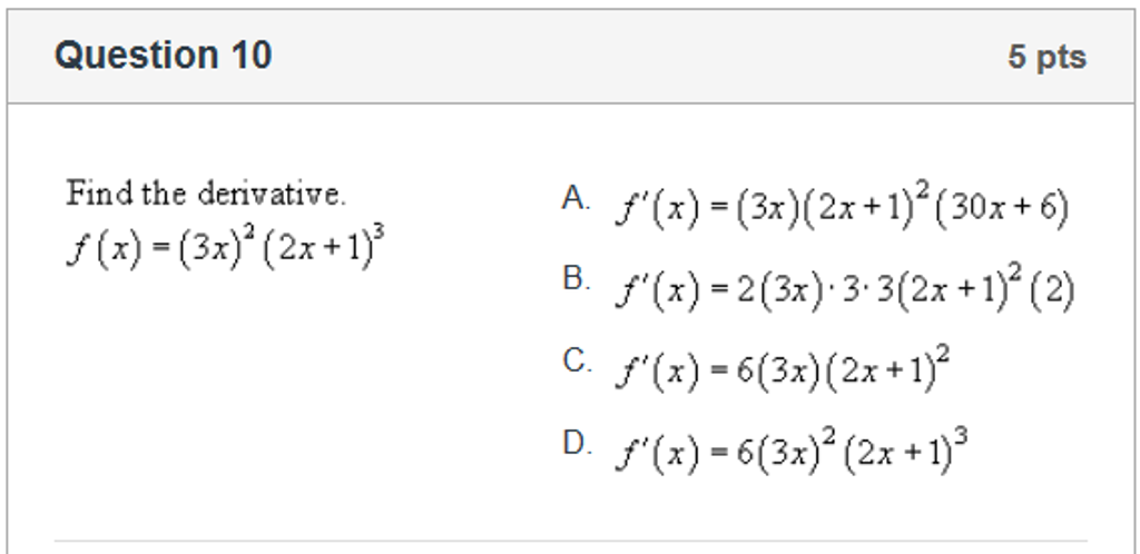 Solved Find The Derivative F x 3x 2 2x 1 3 F x Chegg