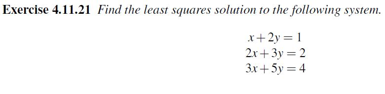 Solved Exercise 4.11.21 Find the least squares solution to | Chegg.com