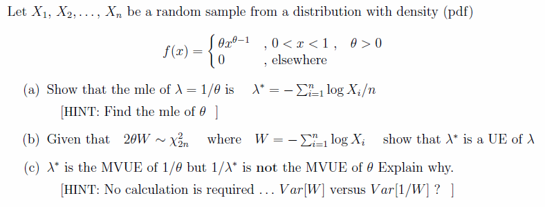 Solved Let Xi, X2,..., Xn Be A Random Sample From A | Chegg.com