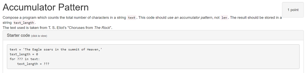 Solved Accumulator Pattern 1 point Compose a program which | Chegg.com