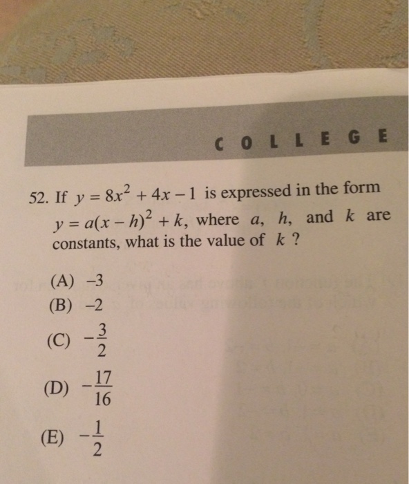 Solved If Y 8x2 4x L Is Expressed In The Form Y Ax 9448