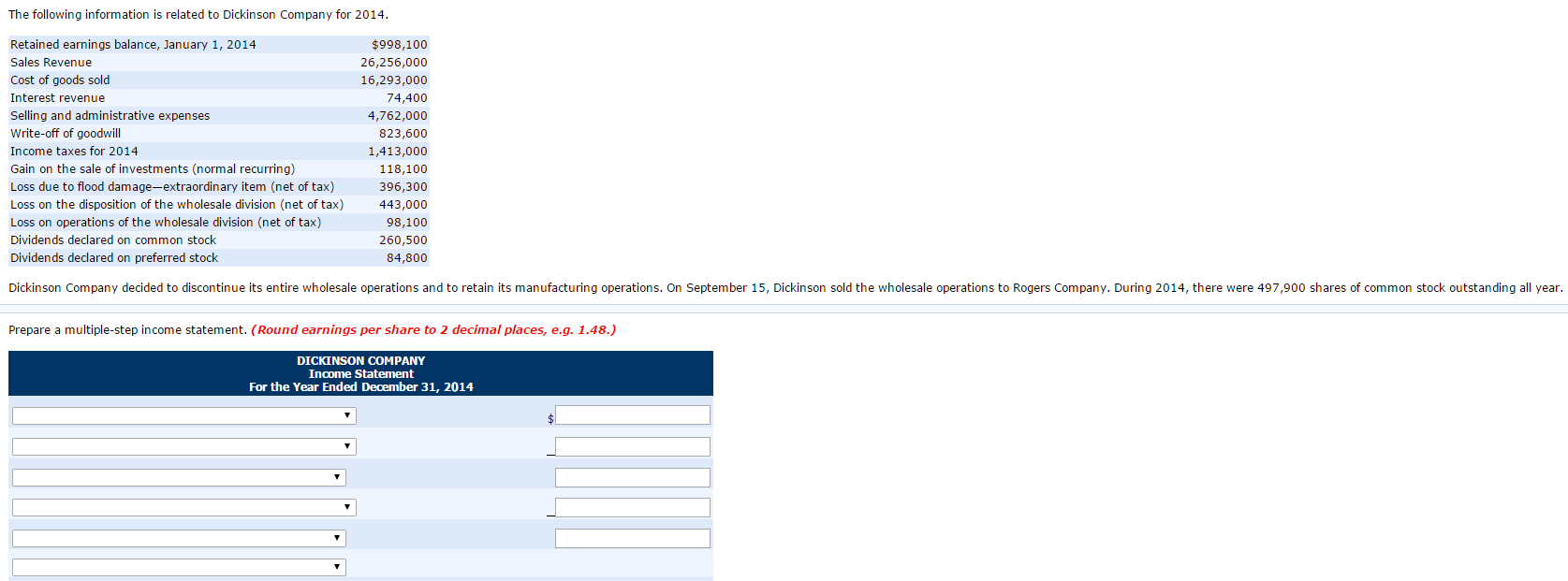 Solved The following information is related to Dickinson