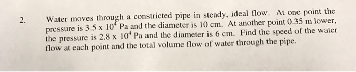 Solved Water moves through a constricted pipe in steady, | Chegg.com