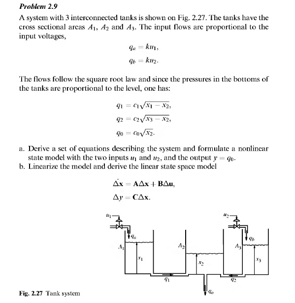 Solved Problem 2.9 A system with 3 interconnected tanks is | Chegg.com