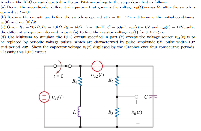 Solved Analyze the RLC circuit depicted in Figure P4.4 | Chegg.com