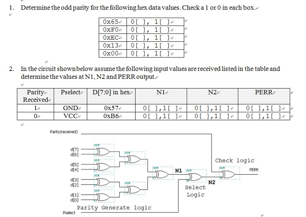 Solved Determine The Odd Parity For The Following Hex Data 