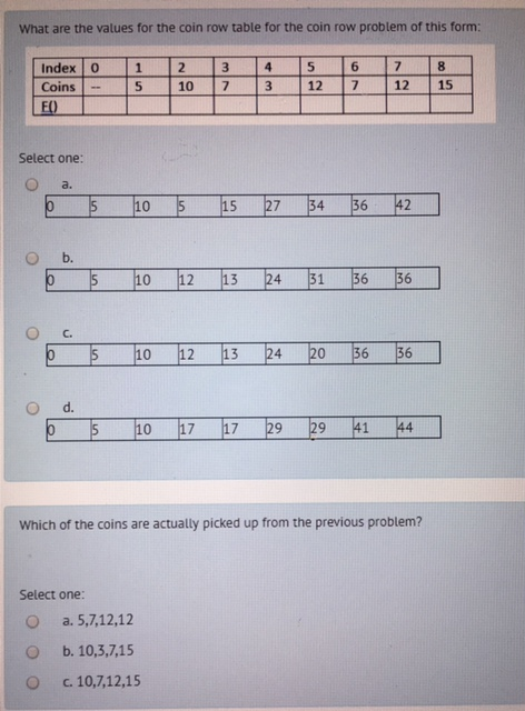 Solved What are the values for the coin row table for the Chegg