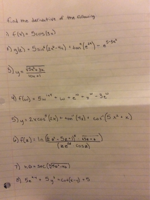 Solved Find The Derivative Of The Following F X 5 Cos