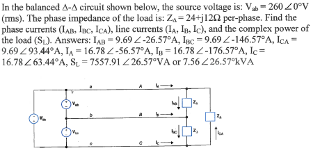 Solved In the balanced Delta-Delta circuit shown below, the | Chegg.com