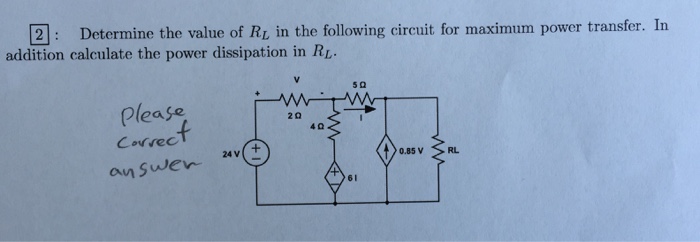 Solved Determine the value of R_L in the following circuit | Chegg.com