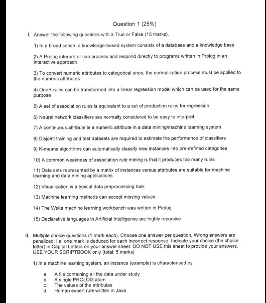 Solved Question 1 (25%) I Answer the following questions | Chegg.com